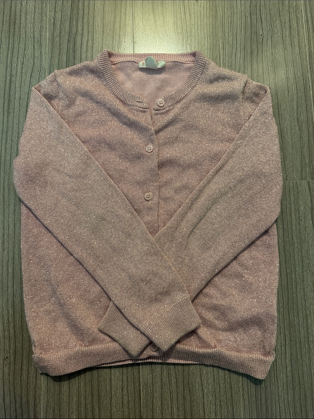 Girl’s Crewneck Pink Sparkle Button Cardigan Sweater (Sizes: 8-9)
